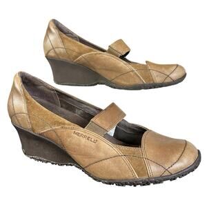Merrell Shoes Women Size 9 Orchid Tan Brown Mary Jane Wedge Leather Comfort